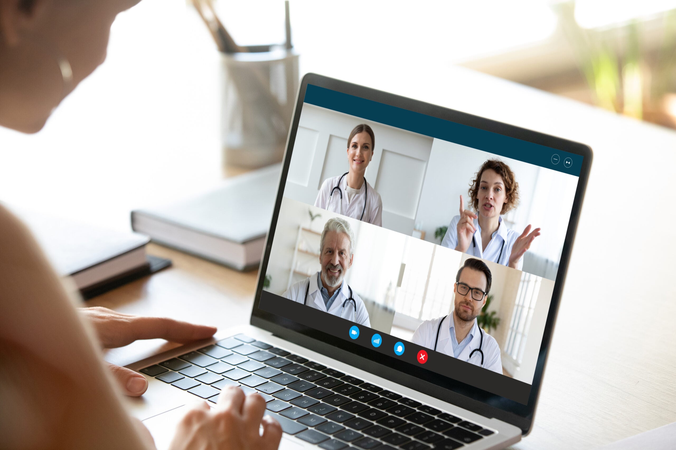Female nurse have webcam conference